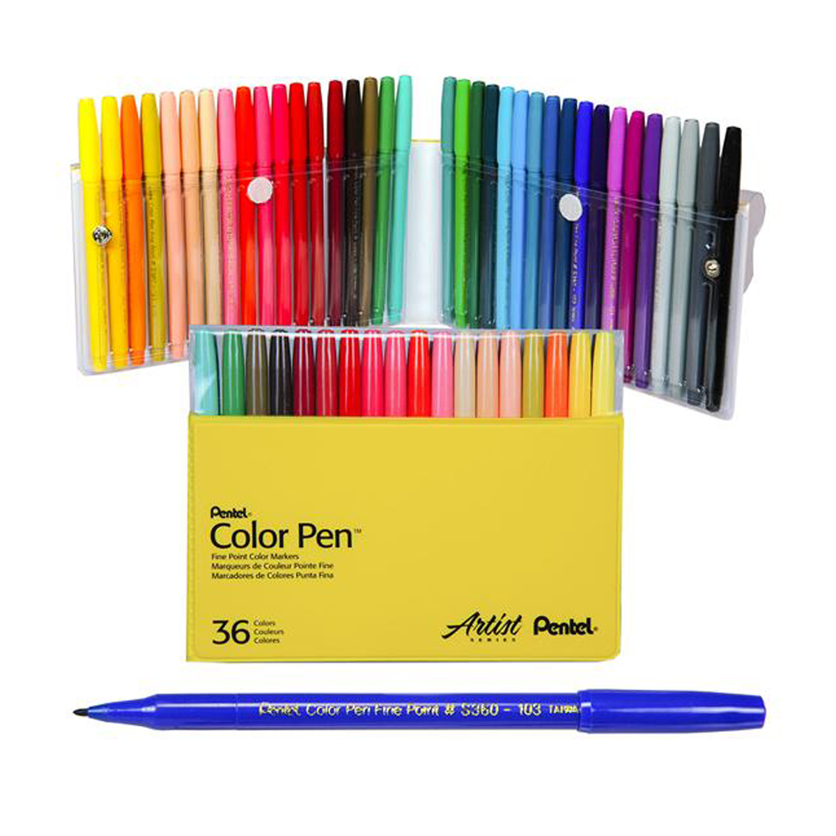 Feutres De Couleur Pentel RTS - Étui De 36 - Pointe Fine & Crayons Feutres Pour Coloriage Et Illustration